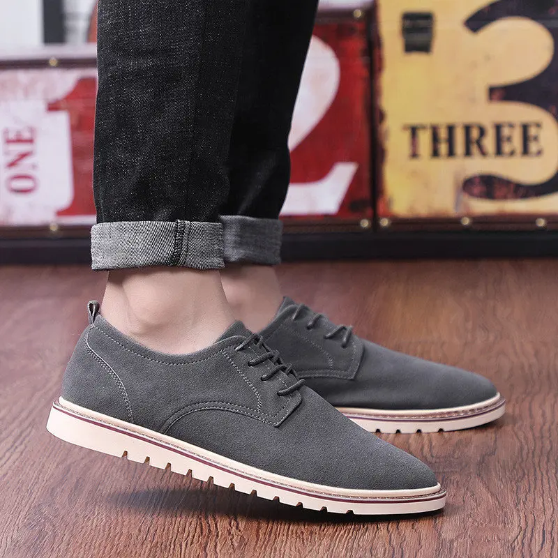 Classic Men's Casual Shoes Plus Size Breathable Man Oxford Loafers Lace-Up Suede Leather Man Casual Shoes Moccasins 38-47