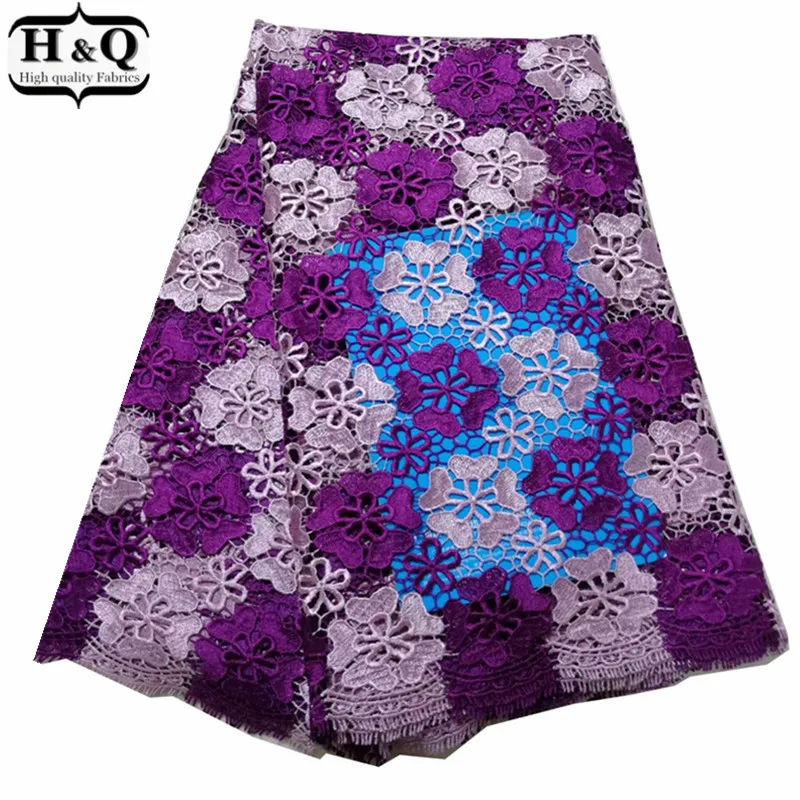 

Purple Nigerian Guipure Lace African Water Soluble Lace Fabric 5 Yards Embroidery African Cord Lace For 2019 Beautiful Dress