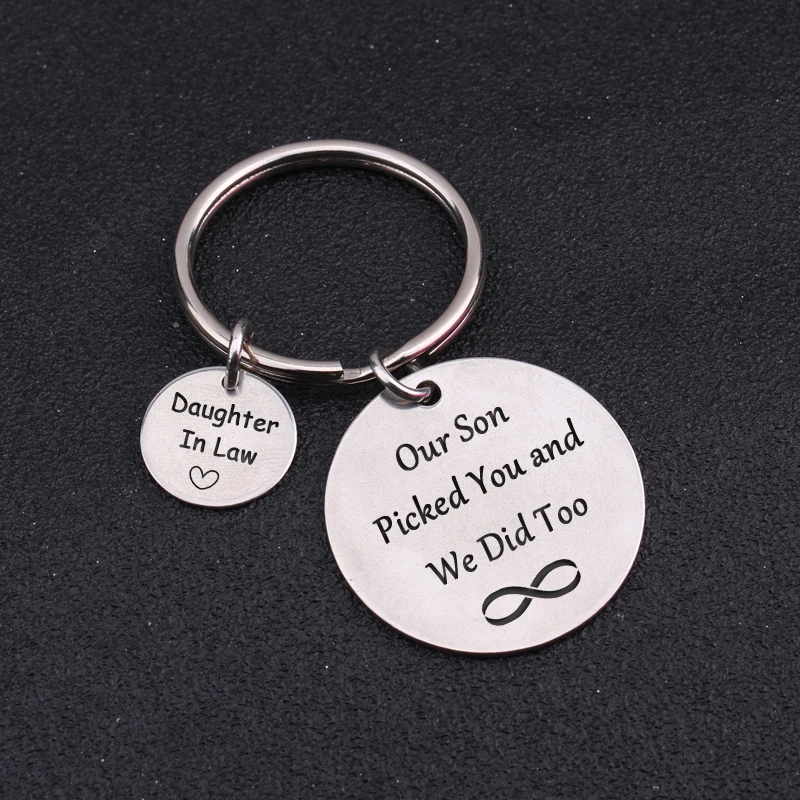

Pendant Daughter In Law Gift Keychain Our Son Picked You And We Did Too Jewelry Keyrings Round Key Holder Daughter-in-law Gift