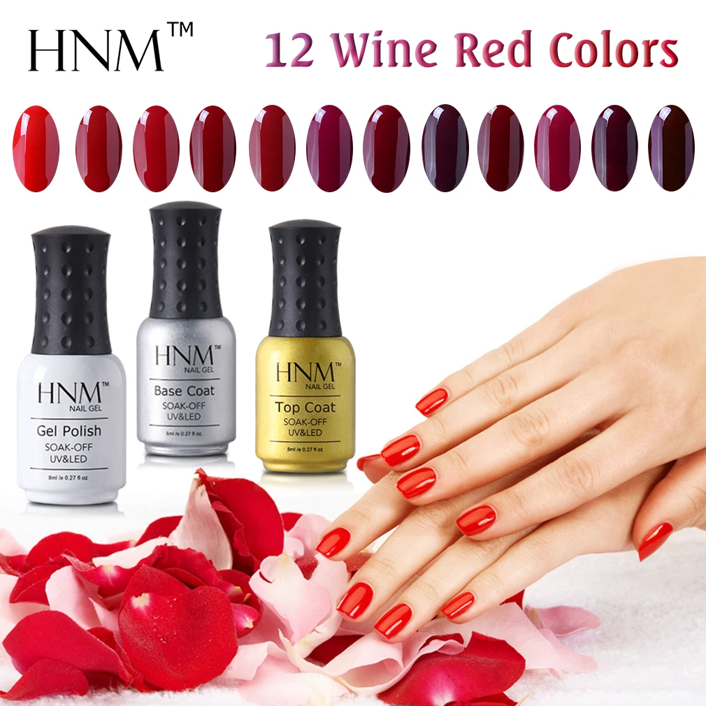 

HNM 8ML Wine Red Color Pure Nail Gel Soak Off UV Gel Nail Polish Hybrid Varnish Lucky Lacquer Soak off Nail Art Design Manicure