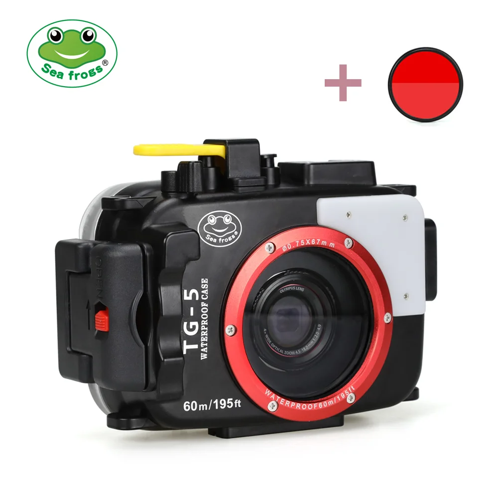 Seafrogs 40m/130ft TG5 Underwater Case Diving Waterproof Housing for Olympus TG 5 Camera with Red Filter 67mm and Fisheye lens|Сумки для