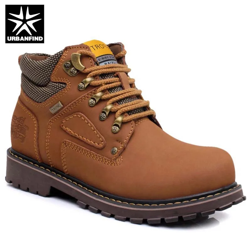 

Hot Style Men Casual Leather Boots Size 38-44 Brand Fashion Man Quality Rubber Boots Ankle High Shoes Yellow Brown