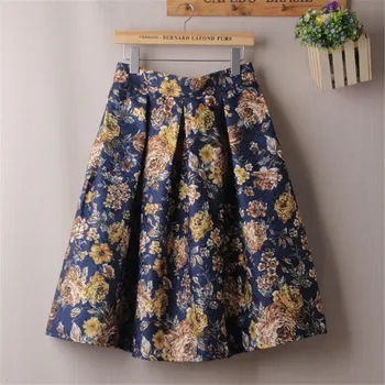 

Women's skirt Vintage Retro pleated skirt flower Gown midi skirt Fashion Elegant Party skirts womens winter jupe femme faldas