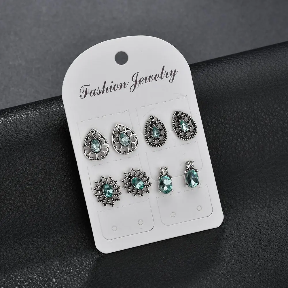 

4pairs/sets cross-border e-commerce accessories resin green crystal bohemian earrings earrings