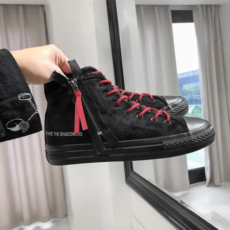 

New Men High Top Canvas Shoes Winter Warm Fleeces Lace-up Sneakers Retro Solid Adult Male Student Cotton Footwear Wear Resistant