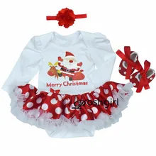 Детское платье в белый горошек с Санта-Клаусом; Рождественский костюм; кружевное платье-комбинезон; головная повязка для новорожденных девочек; комплекты с юбкой-пачкой; Одежда для младенцев