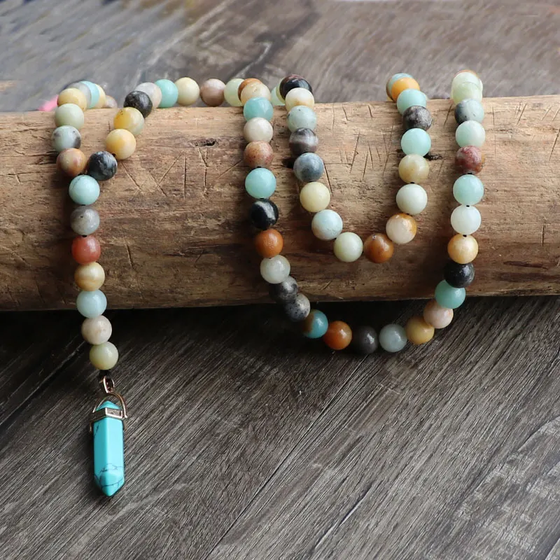 Boho ручной вязки природа бусины из амазонита женские ожерелья подвеска из натурального камня ожерелья для мужчин Подвески Best друг подарок ювелирные изделия - Окраска металла: Turquoise pendant