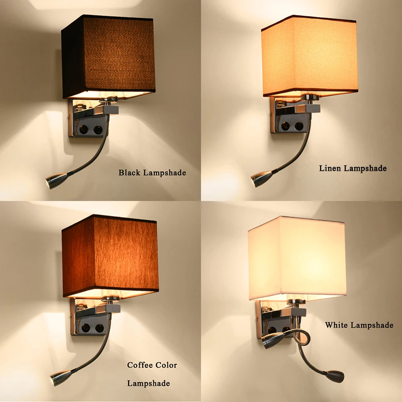 Us 38 85 Modern Wall Sconce With Switch Bed Lamps 1 Or 2 Pcs 1w Led Reading Light Hose Rocker Arm Lighting Fabric Lampshade In