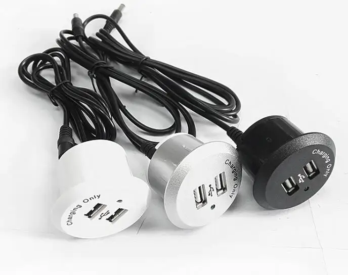 Silver Круглый Мини двойной USB зарядное устройство для мебели диван или край быстрое зарядное устройство - Цвет: Silver