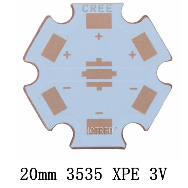 20 мм медная печатная плата Cree XPG XPG2 XPE XPE2 XML XML2 XHP50 XHP70 MKR 3V 6V 12V Светодиодная печатная плата 20mm x 1,6mm Медная звезда 16mm радиатор PCB - Испускаемый цвет: 20mm 3535 XPE 3V