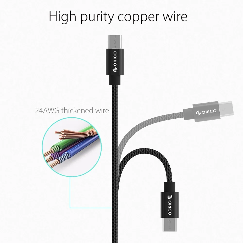 ORICO нейлоновый USB-A-Micro USB кабель для Xiaomi huawei SamSung Meizu Letv USB Дата синхронизации зарядный кабель 1 метр