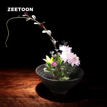 

Japanese Style Coarse Pottery Flower Pot Tabletop Vase Jardiniere Ikebana Kenzan Creative Vintage Home Decor Ceramic Food Plants