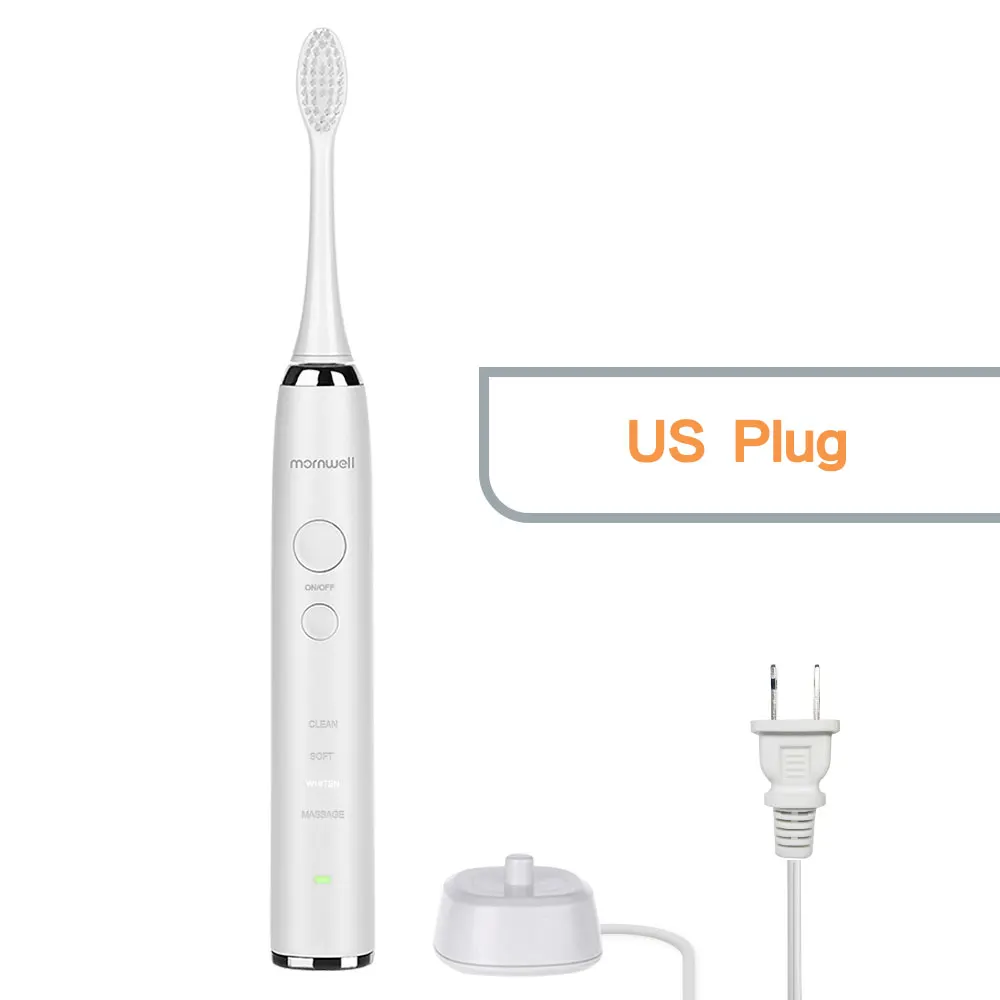 White US Plug Зубная щетка перезаряжаемая зубная щетка электрическая Sonic зубной щетки Отбеливающие зубы Запасные головки 4 шт - Цвет: White US Plug