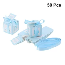 50 шт. коробки для хранения конфет бумажная квадратная сумка для подарков коробка с лентой шоколада и этикеткой детская игрушка в ванную день рождения свадьбы