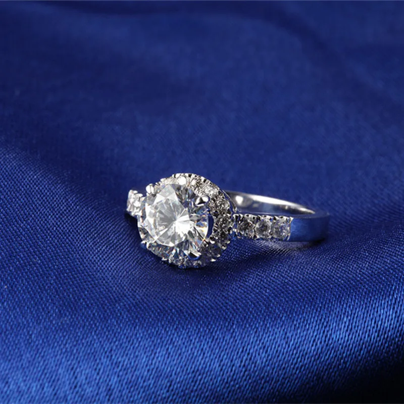 Тест положительное качество бренда кольцо 2Ct синтетические бриллианты Forever классические Moissanite Halo Кольцо из стерлингового серебра обручальные ювелирные изделия