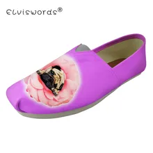 ELVISWORDS/милая собака мопс-кошка; повседневная женская обувь на плоской подошве; парусиновая обувь для отдыха; женская прогулочная обувь с цветочным принтом; Студенческая обувь; zapatos mujer