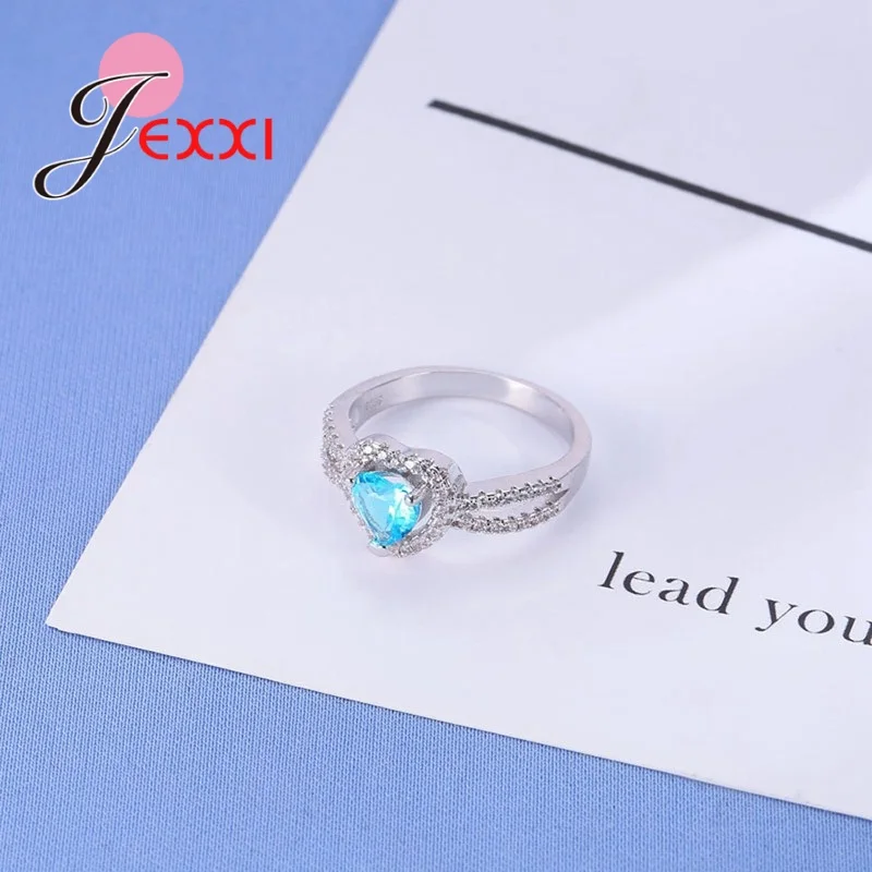JEXXI Новый Для женщин Сердце Хрустальные Обручальные кольца модные 925 пробы Серебряные ювелирные изделия Валентина дней подарок для