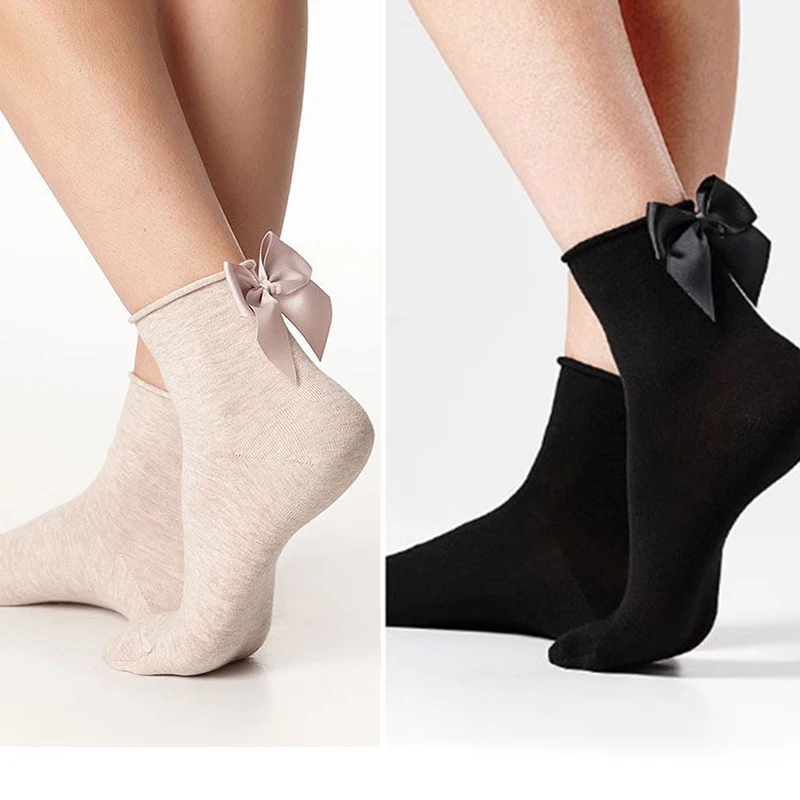 Новые модные милые Креативные женские носки с бантиком Серебристые шелковые золотые блестящие носки нейлоновые женские ретро милые носки с бабочками