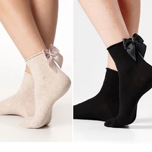 Новые модные милые Креативные женские носки с бантиком Серебристые шелковые золотые блестящие носки нейлоновые женские ретро милые носки с бабочками