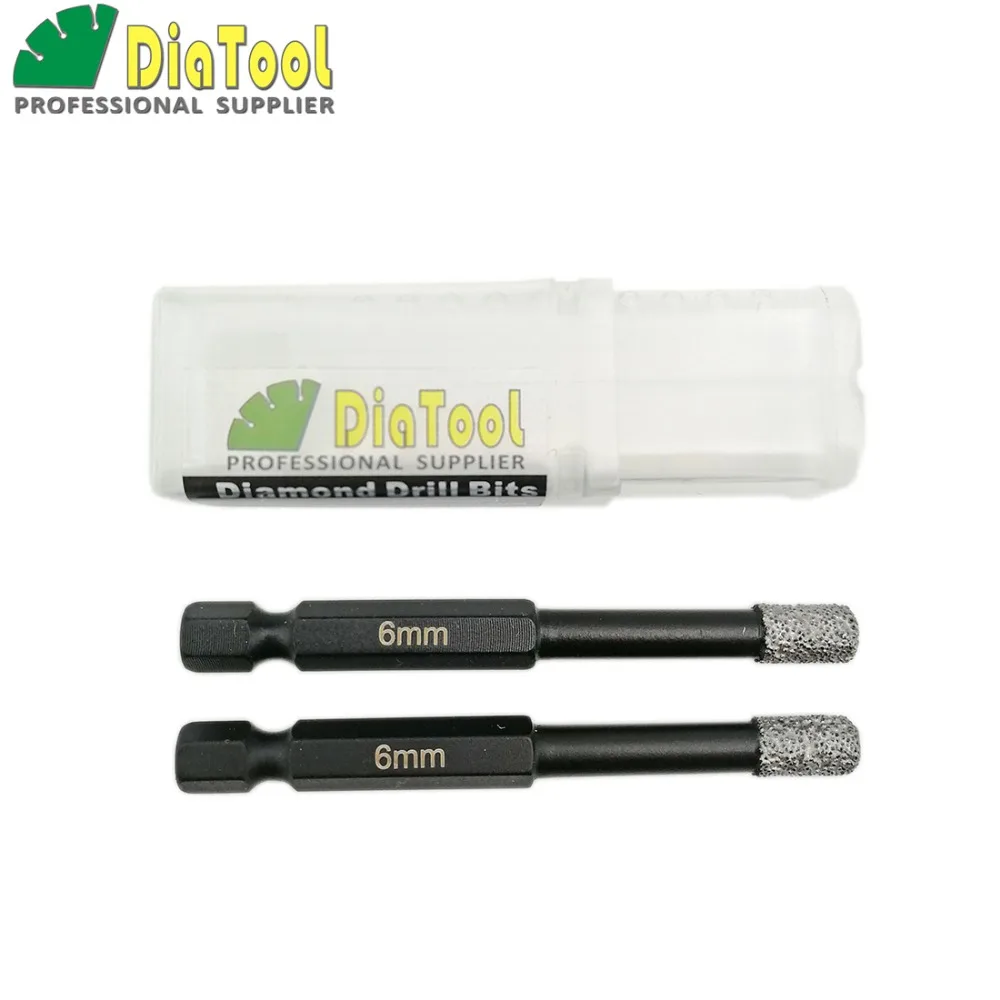 DIATOOL 2pcs 6mm Professional Quality Vacuum Brazed Diamond Core Bits With Qucik Fitting Shank, Dry Drilling Bits