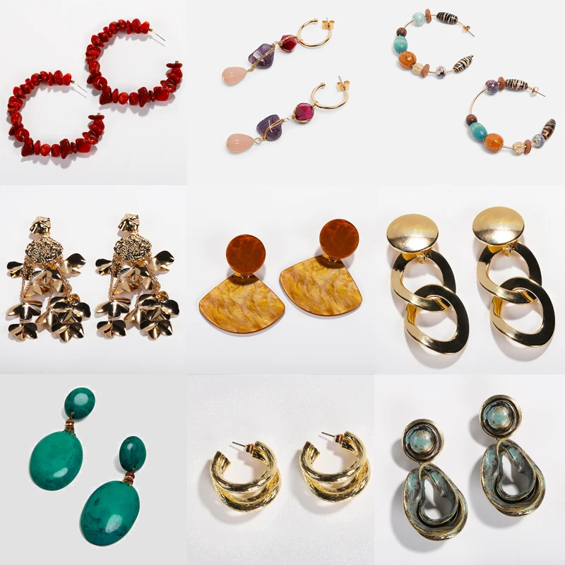 

Dvacaman ZA Multi-Color Stone Drop Earrings Women 2019 Fashion Long Circles Metal Statement Earring Pendant Party Jewelry Brinco