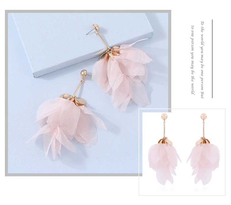 Badu Trendy Big Flower Yarn Earring Long Dangle Pink Floral Drop Earrings Bohemian Trendy Jewelry for Party Wholesale