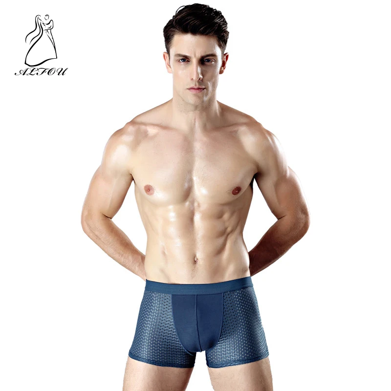 

Men's Underwear Regenerated Cellulose Breathable Ice Silk Hive Mesh Flat Angle Male Cotton Mesh Shorts plus size Solid Color