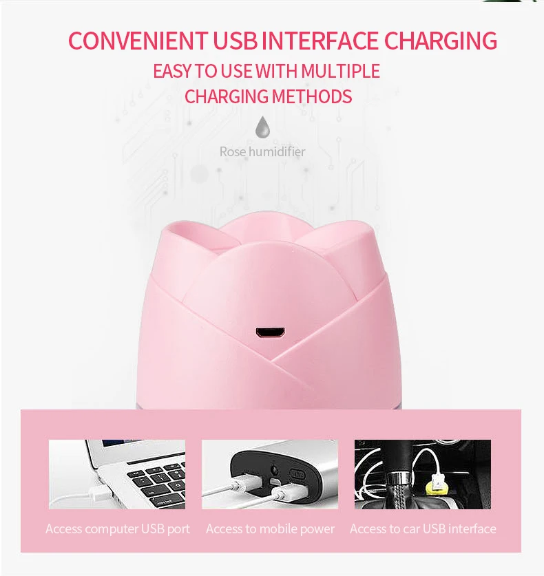 EXPED SMART New rose USB mini air humidifier small car air purifier creative models