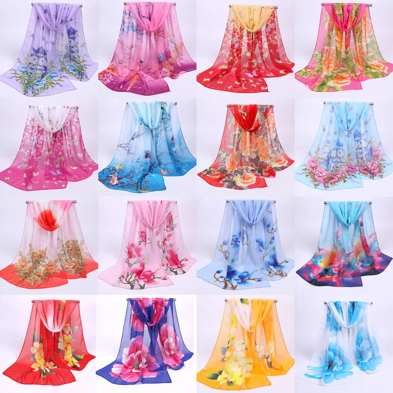 

Women's 2019 autumn and winter explosions printed simple chiffon silk 160*50cm warm casual fashion scarf