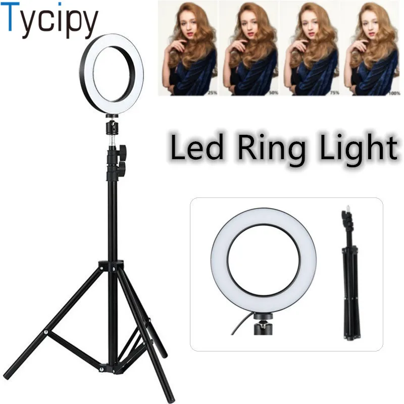 

Tycipy 20cm Selfie Ring Light Photography Dimmable LED Ringlight With 1.1m Tripod Stand & Phone Holder For iPhone Xiaomi Samsung