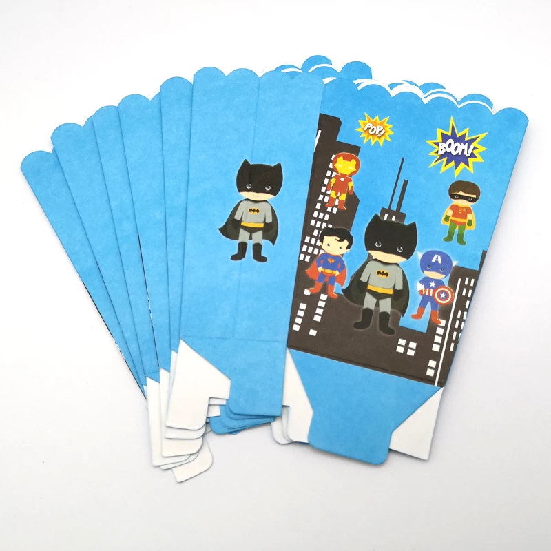 

6PCS Batman/Super man/Captain America/Iron Man/Super hero Theme Birthday Party Popcorn Cups Baby Shower Decorate Gifts Boxes
