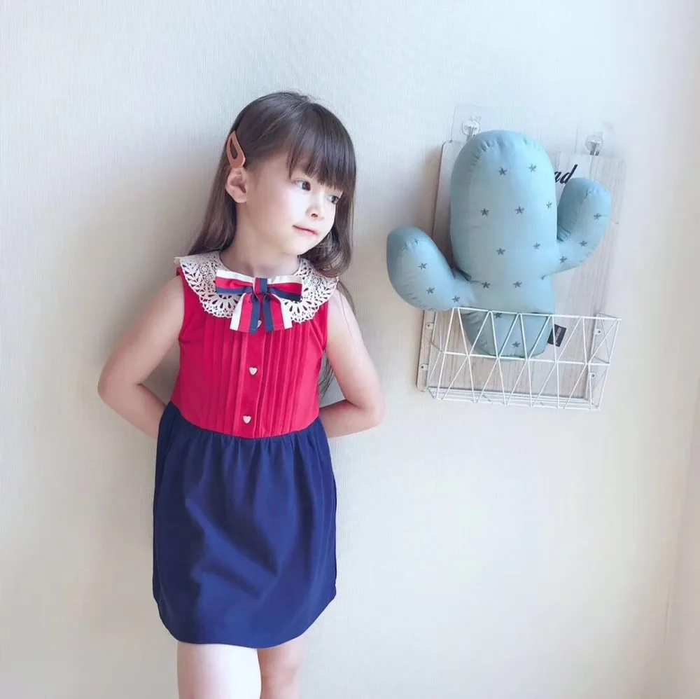 

2019 Summer Brand Red Blue Girls Dress With Bowknot Princess Party Dresses Party Boutique High-quality Dress for Girls Clothes