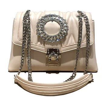 

2019 Women Messenger Bags PU Leather Diamonds Pink Party Ladies Handbags Beautiful Chains Incarnadine Pink Bags