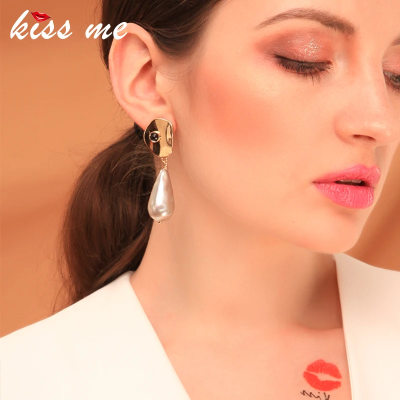 

kissme Unique Gray Acrylic Pearl Black Resin Irregular Alloy Drop Earrings For Women Gifts Gold Color Fashion Jewelry Accessory