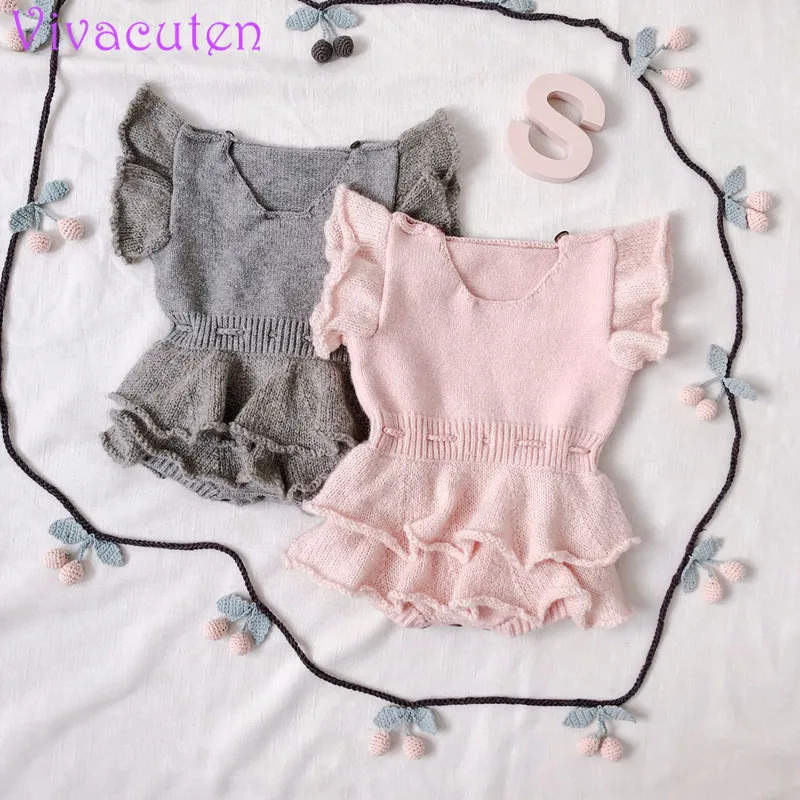 

2018 Soft Knitted baby clothes Double Decker Skirt Baby Girl Clothes Children Pink jumpsuit Baby Girl Clothes Funny Baby rompers