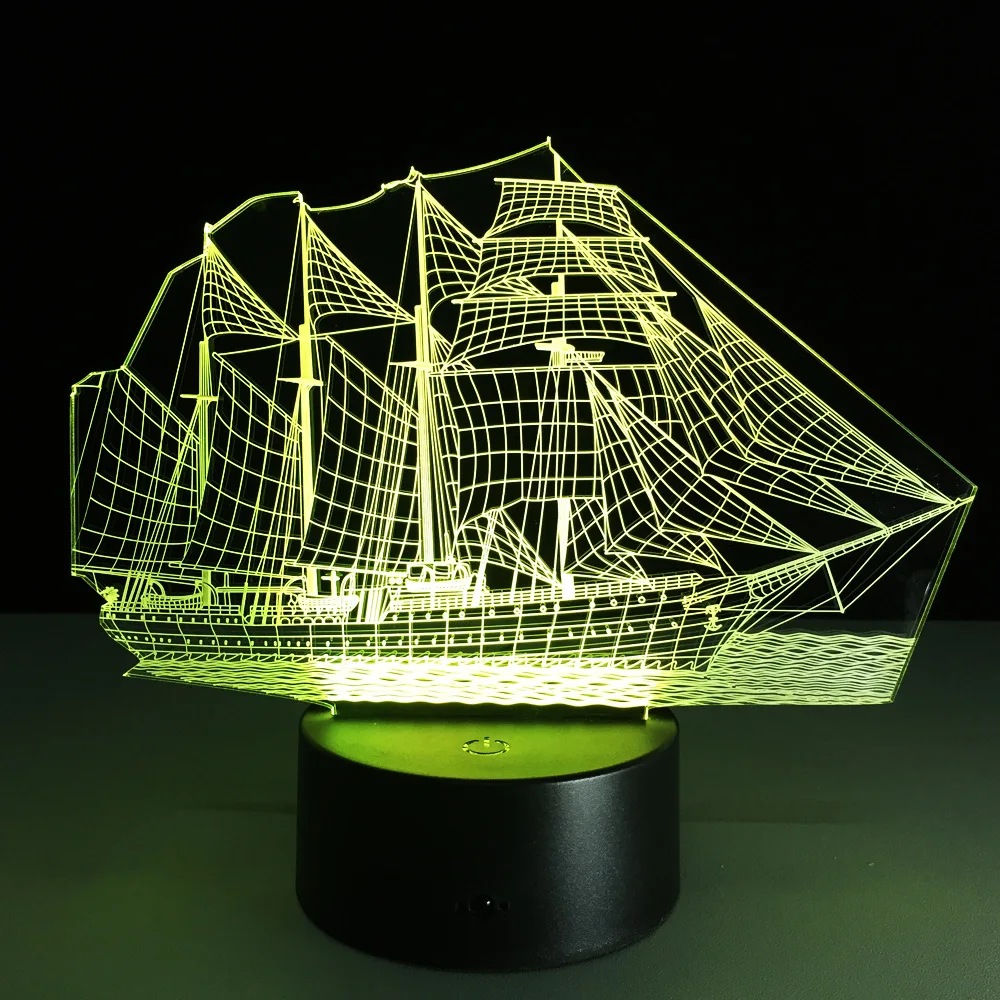 Sailing Boat Acrylic 3D Stereo Vision Lamp 7 Color Change Lamp Remote ouch Switch Bedroom Bedside