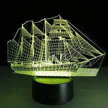 Sailing Boat Acrylic 3D Stereo Vision Lamp 7 Color Change Lamp Remote ouch Switch Bedroom Bedside