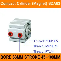 SDA63 цилиндра компактный магнит SDA серии диаметр 63 мм ход 45-100 мм compact air Цилиндры двойного действия воздуха пневматические цилиндры iso