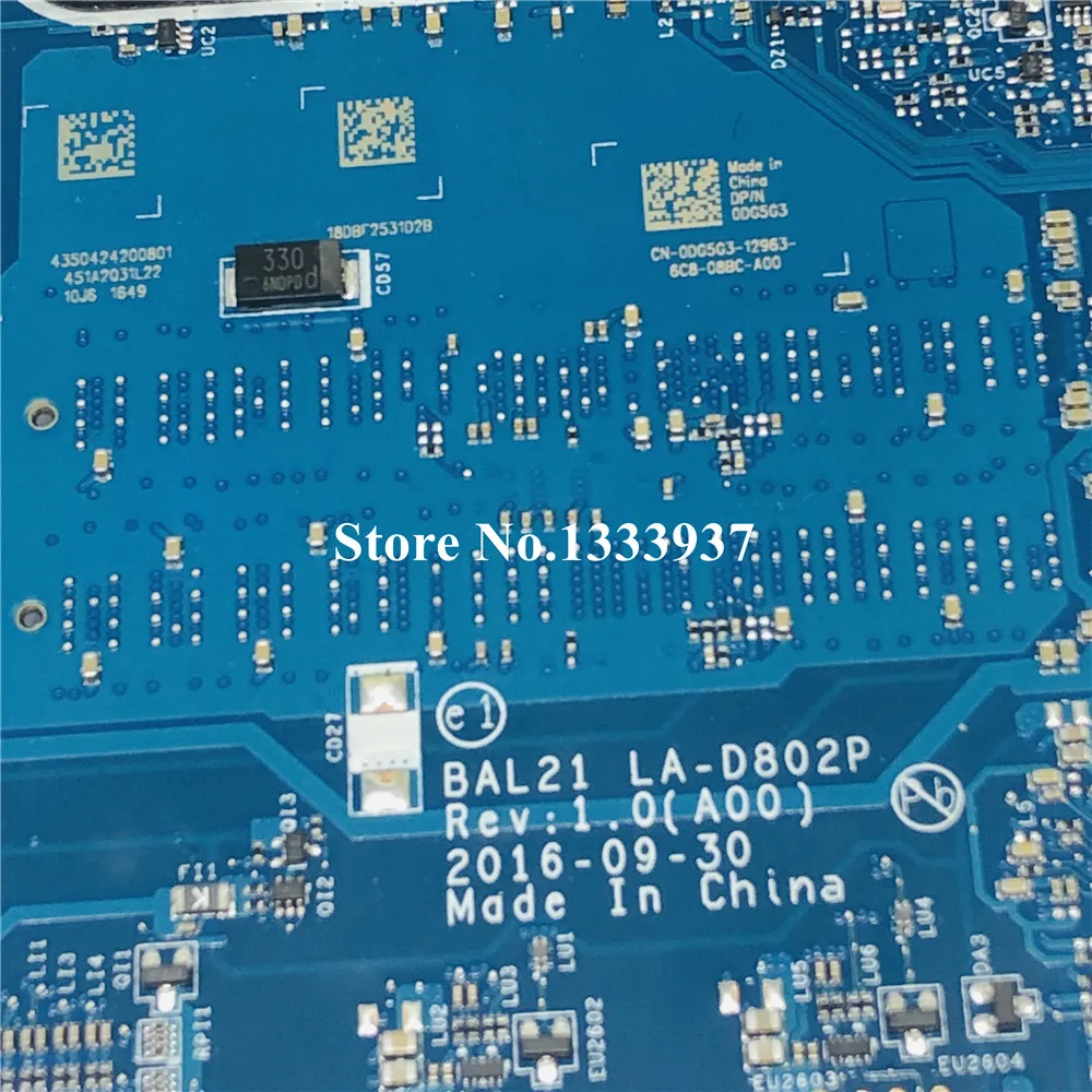 Ideal  BAL21 LA-D802P CN-0DG5G3 Mainboard FOR DELL Inspiron 15 5567 5767 Laptop Motherboard i5-7200U 0DG5G