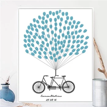 

Bike Fingerprint Painting Guest Book Customized DIY Modern Wedding Engagement Event Party Anniversary Sign Prop Backdrop Decor