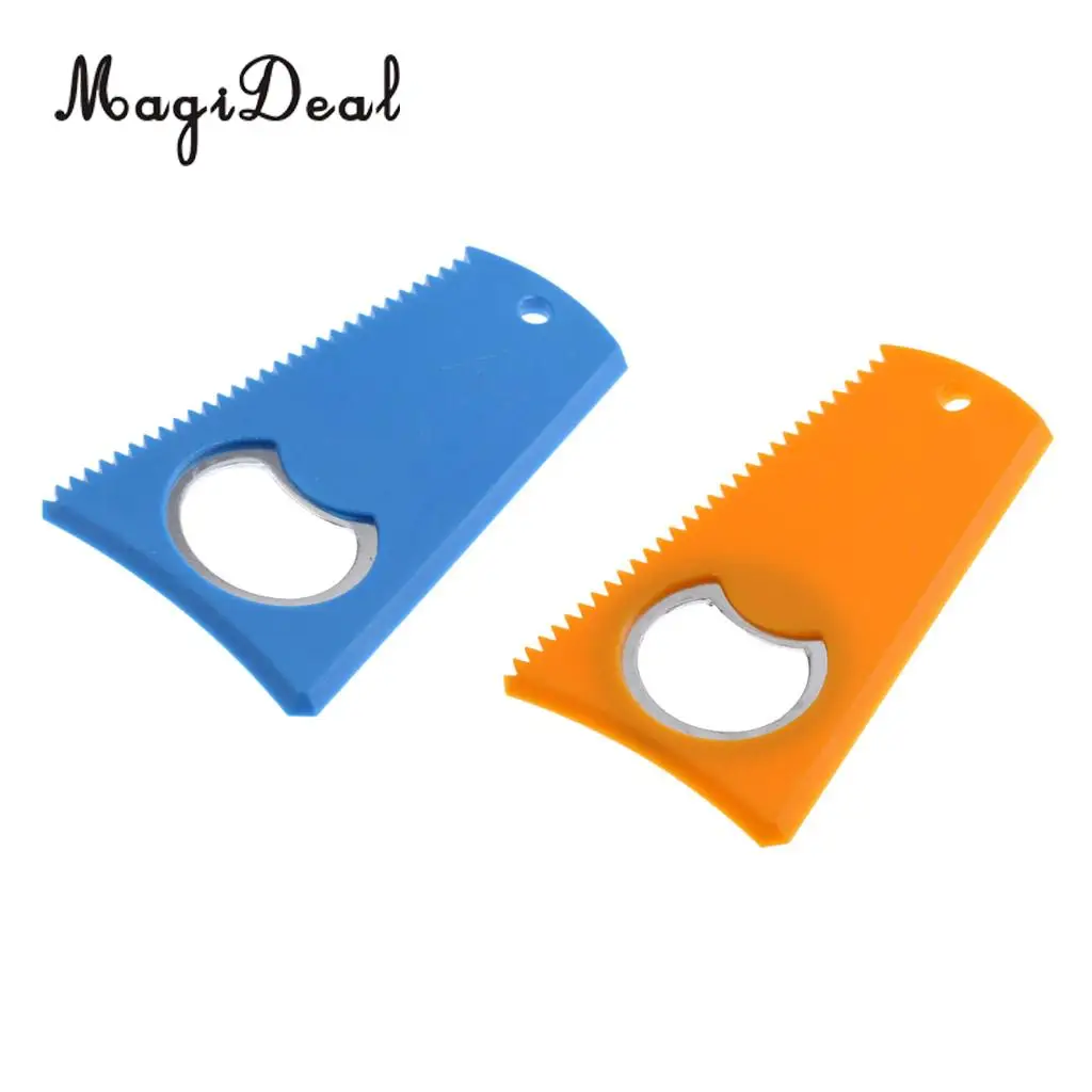 2 PCS 3.15' x 2' Plastic Surfing Surfboard SUP Kite Wake Board Care Wax Comb Wax Scraper Remover with Bottle Opener Lanyard Hole