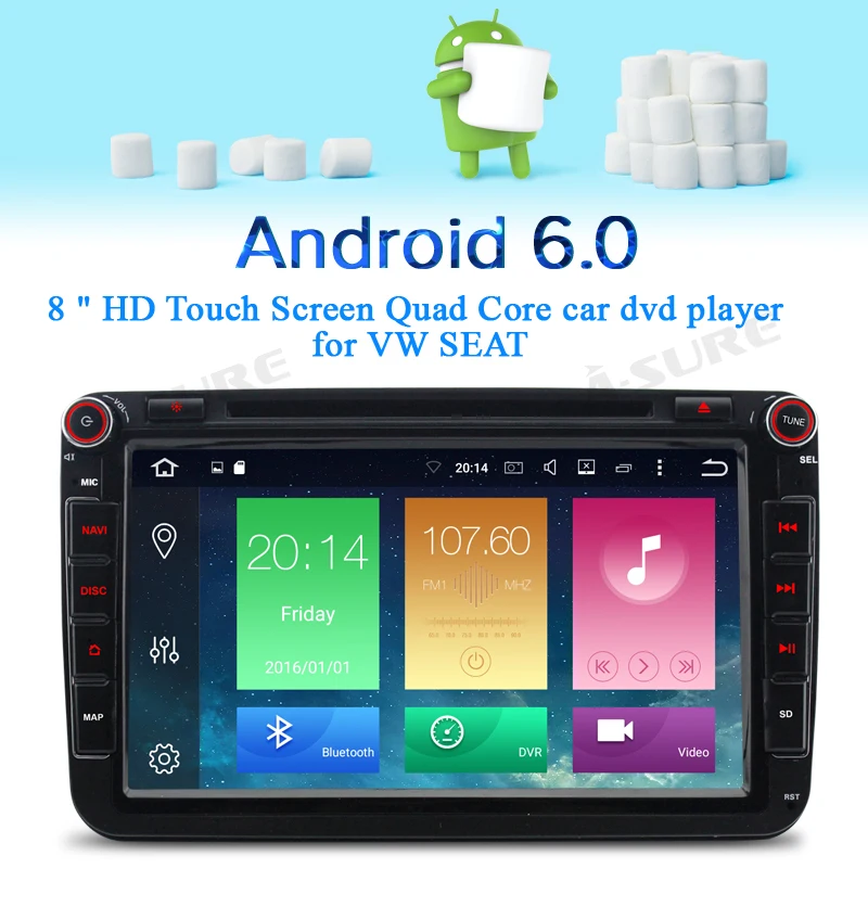 Perfect A-Sure 2 Din Android Car Auto Radio GPS DVD For VW Passat B6 Golf 5 6 Tiguan Polo Sharan Touran Skoda Octavia Car Multimedia 2