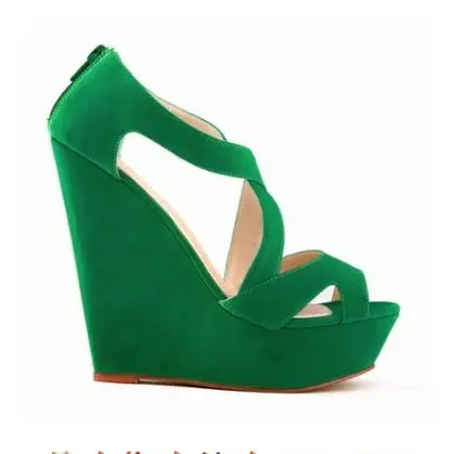 Loslandifen/женские замшевые вечерние туфли на высоких каблуках с перекрестными ремешками; Модные Женские однотонные весенние Босоножки на платформе - Цвет: green flock