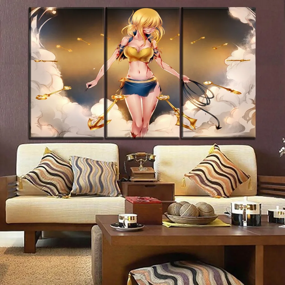 Холст Модульная картина настенная живопись 3 шт. аниме Сказочный хвост Lucy Heartfilia