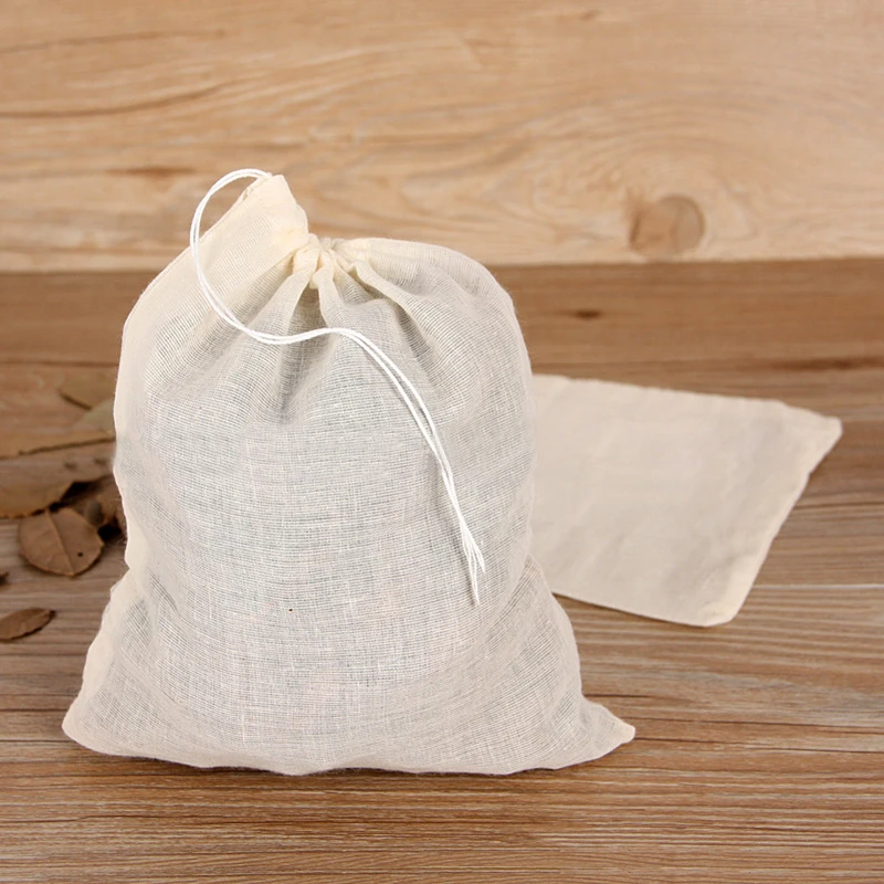10pcs Cotton Muslin Drawstring Bags Straining Tea Cooking Separate
