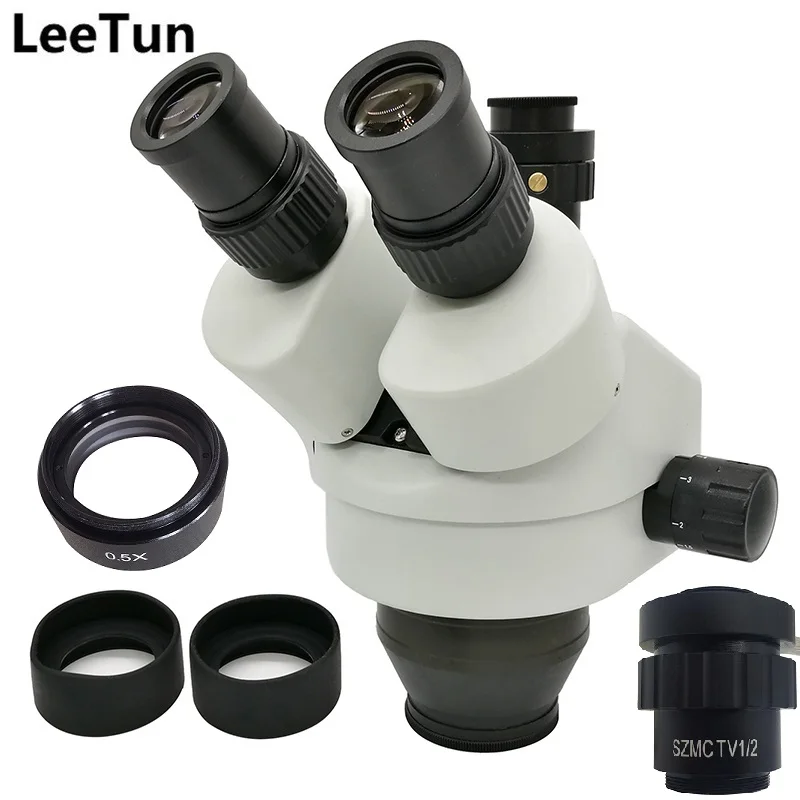 

LeeTun 3.5X-45X Trinocular Zoom Stereo Microscope Head WD 165mm with WF10X Eyepiece 0.5X Barlow Lens 0.5X C-mount