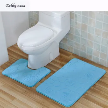 

Free Shipping 2pcs Light Blue Bathroom Toilet U Type Mat Bath Mat Set Non Slip 40x50CM+50x80CM Tapis Salle De Bain Alfombra Bano