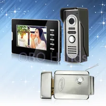 7 ”ató con alambre el teléfono video de la puerta sistema de intercomunicación del timbre kit set con monitor al aire libre cámara de INFRARROJOS + negro + cerradura eléctrica de bajo precio