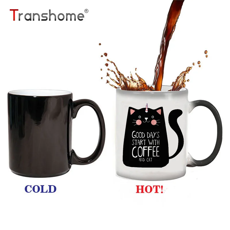 

Transhome Creative Color Change Unicorn Cat Mugs 300ml Cute Birthday Gift Discoloration Cup Ceramic Coffee Mug Magical Horse Cup