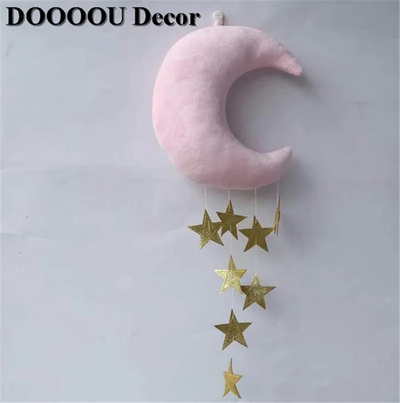 Милый детский мобильный хлопковый шатер с Луной и звездой, Настенный декор, игрушки в скандинавском стиле, декор для детской комнаты, реквизит для фотосессии, декор для детской спальни - Цвет: pink moon gold star